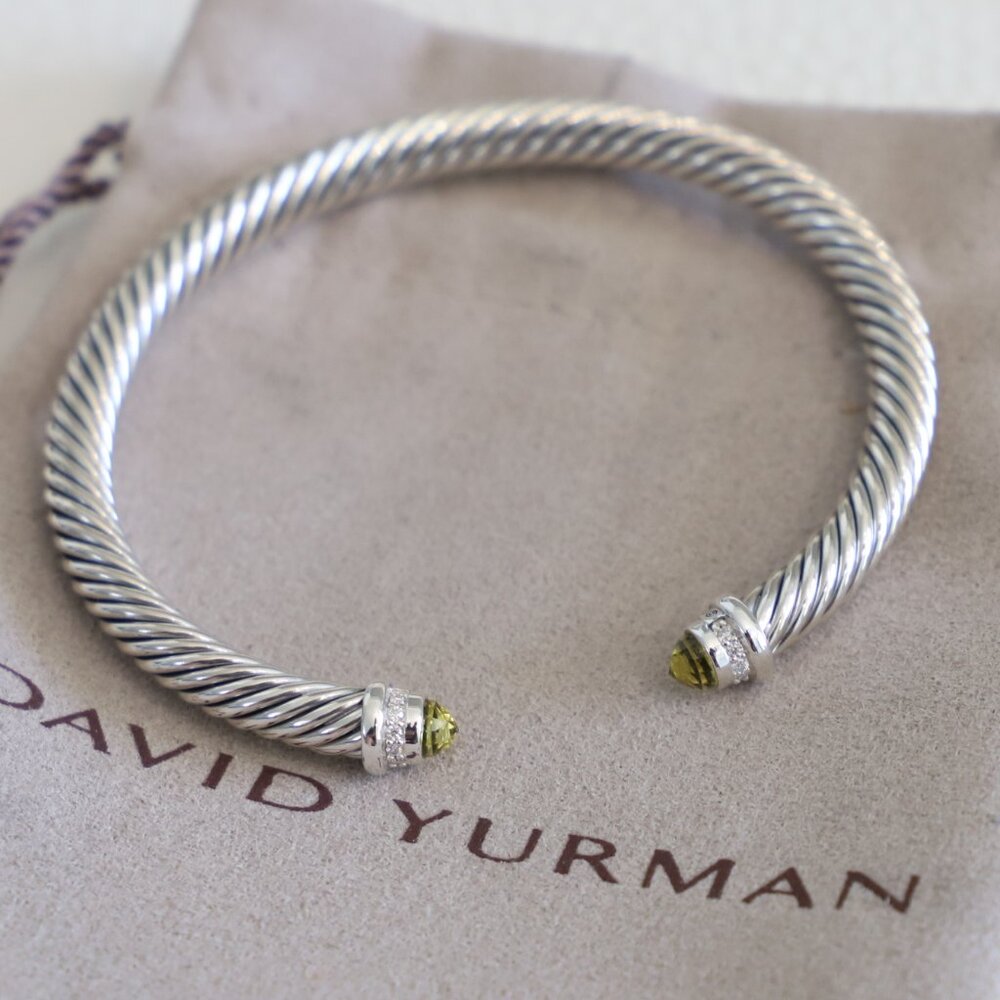 David Yurman Sterling Silver 5mm Cable Bracelet Lemon Citrine with Diamonds